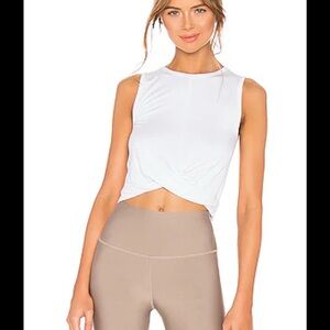 ALO Yoga White Twist Front Muscle Tee